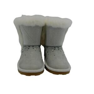 Justice Kids Embellished Glam Silver Fur boots Girls Size 13 New